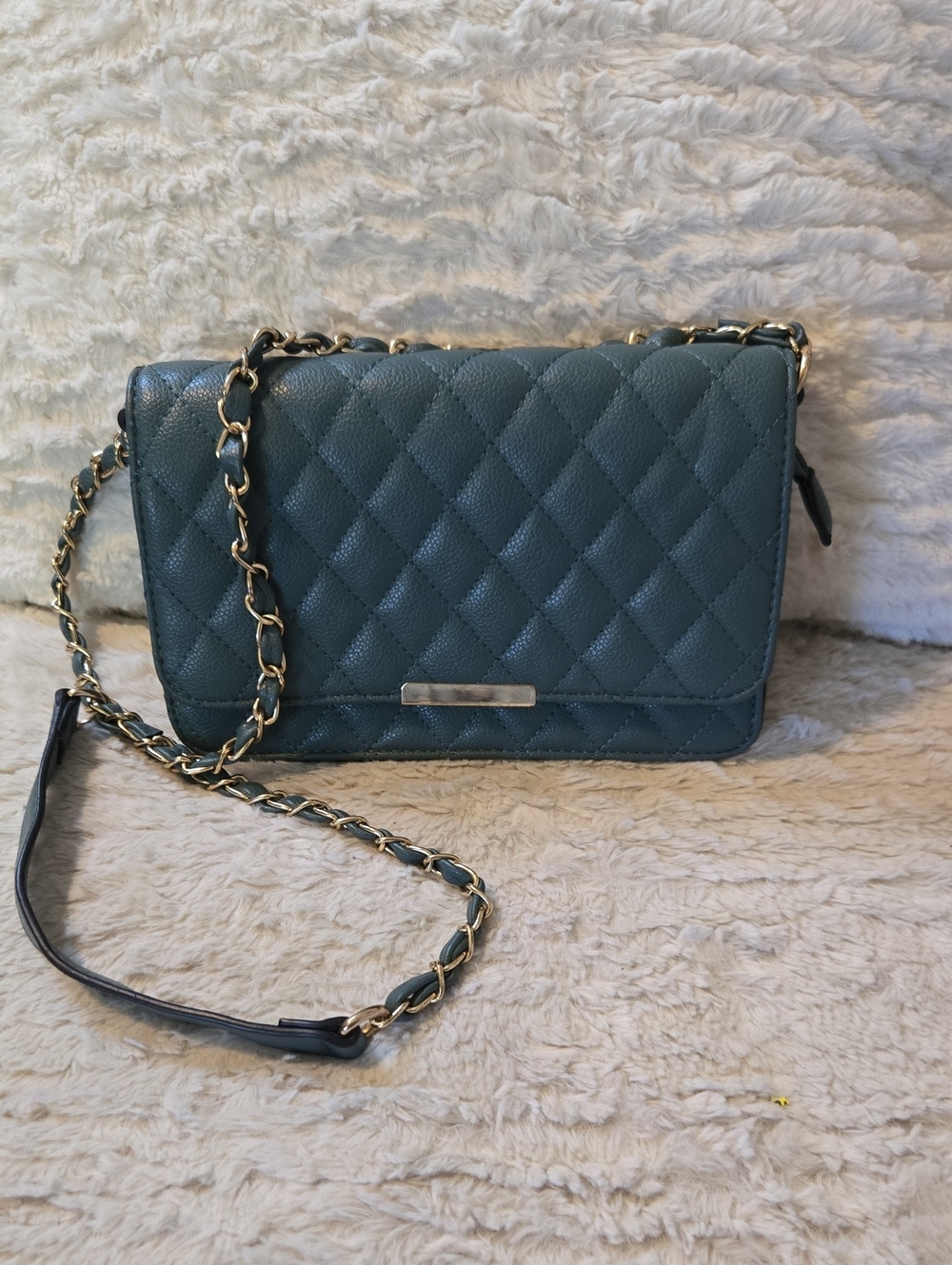 Quilted Teal Crossbody Shoulder Bag - Women's Chain Strap Purse